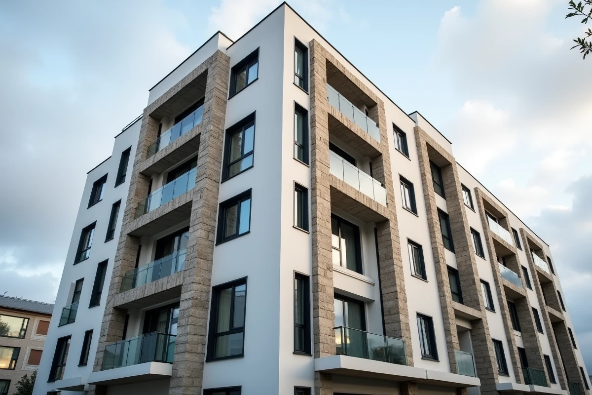 Façade architecturale contemporaine aux lignes géométriques affirmées illustrant l'esthétique et le style architectural