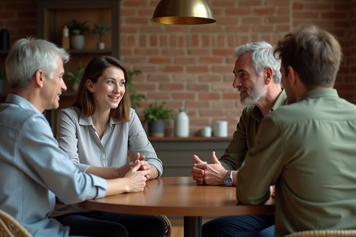 Famille avec adolescent autour d'une table pour une discussion bienveillante