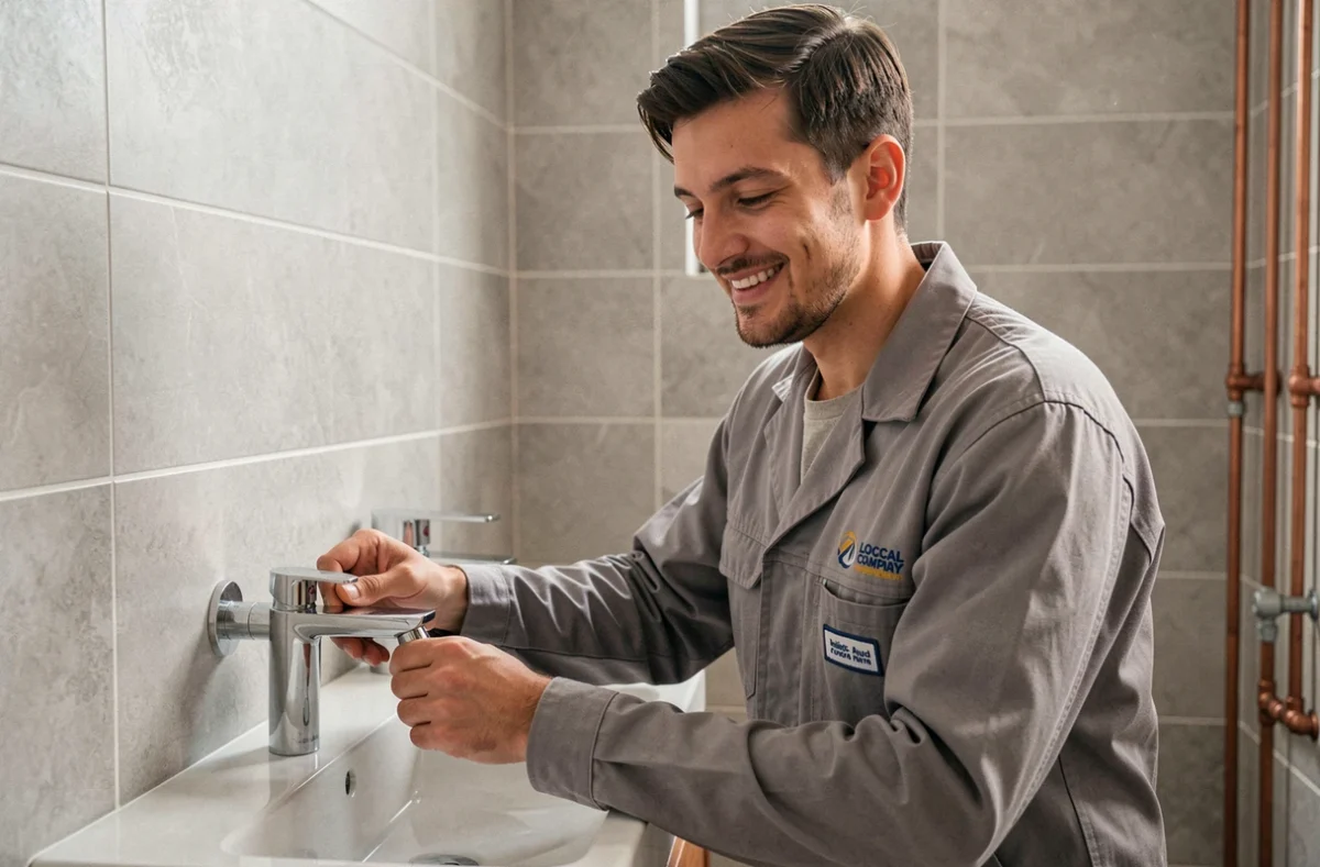 Plombier Lutheo Audois installant un robinet moderne dans une salle de bain rénovée dans l'Aude