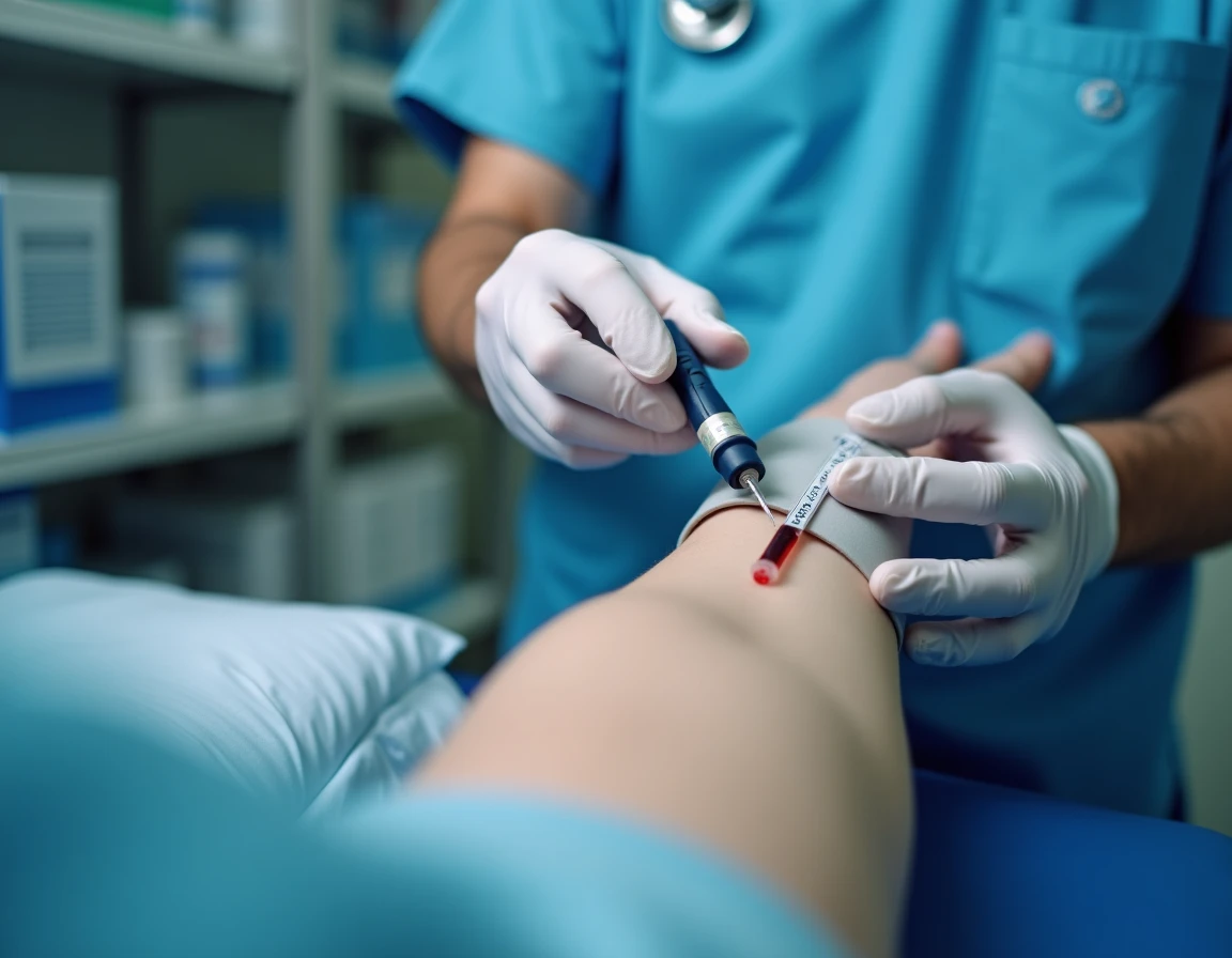 Prélèvement sanguin en laboratoire d'analyse médicale pour détecter les causes de fatigue