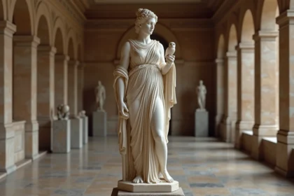 Statue de marbre d'Athéna avec hibou et casque dans un musée d'antiquités grecques