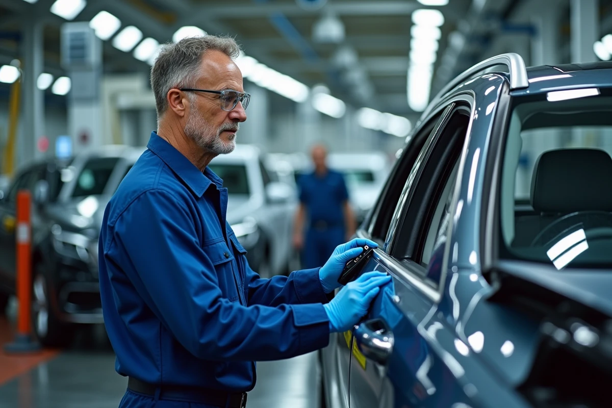 Technicien allemand travaillant sur une chaîne de montage automobile dans une usine de Stuttgart