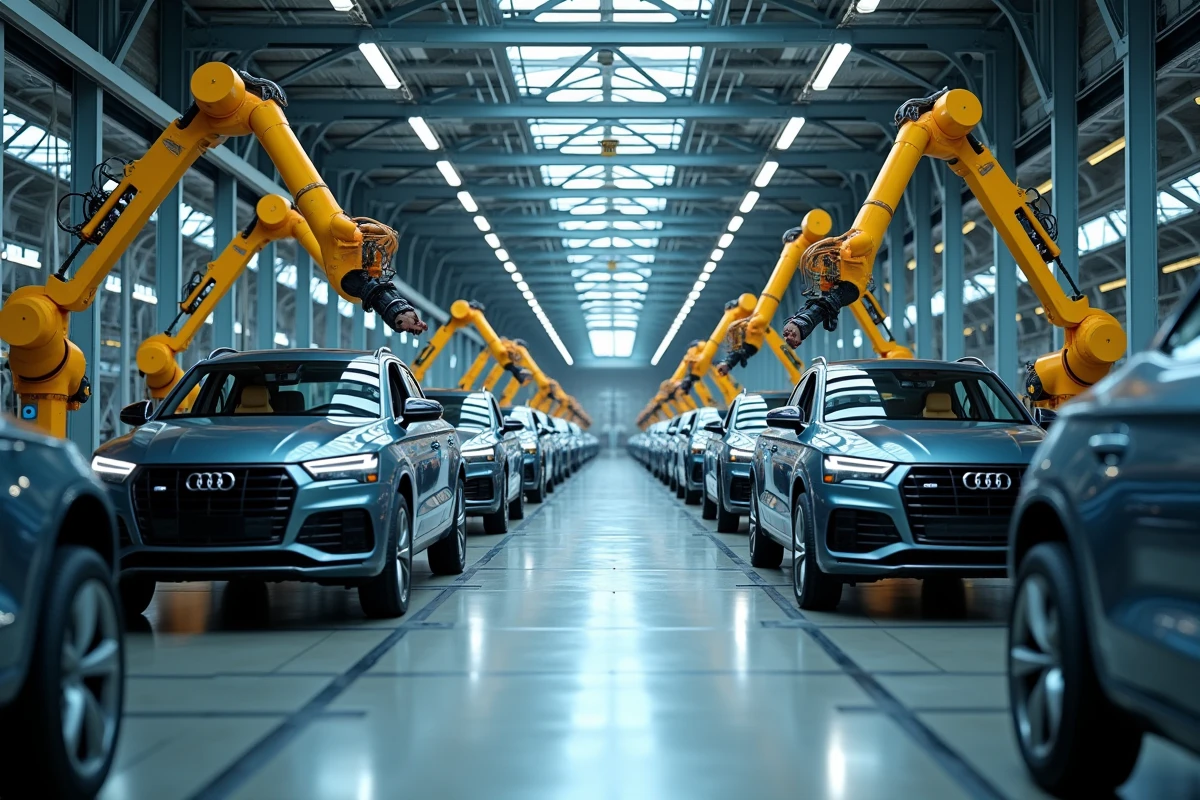 Chaîne de montage robotisée dans une usine automobile de luxe illustrant la puissance industrielle du constructeur automobile le plus riche au monde